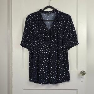 Adrianna Pappell Polka Dot Tie Neck Knit Top 1X
